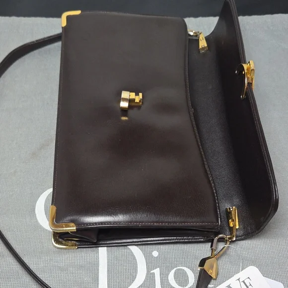 DIOR Rare 1970s Collectable Brown leather 2-way shoulder/clutch bag excellent - Picture 16 of 17